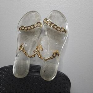 Forever 21 gold chain clear jelly flats sandals